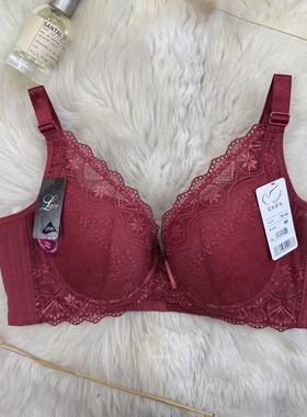 【雪之川】台湾莱卡蕾丝软钢圈上托聚拢红色文胸后三排扣文胸9103
