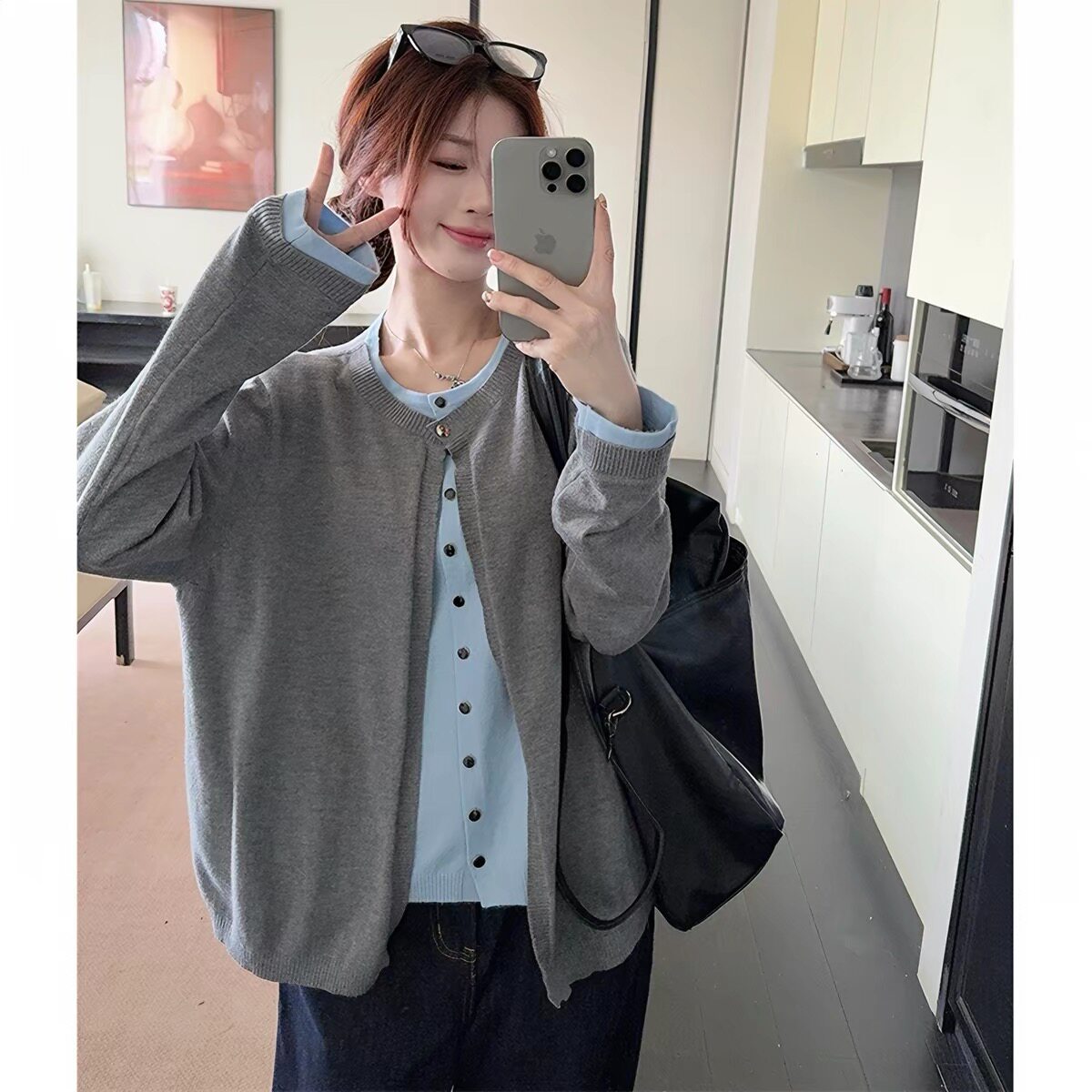 秋冬假两件辣妈外出哺乳针织衫