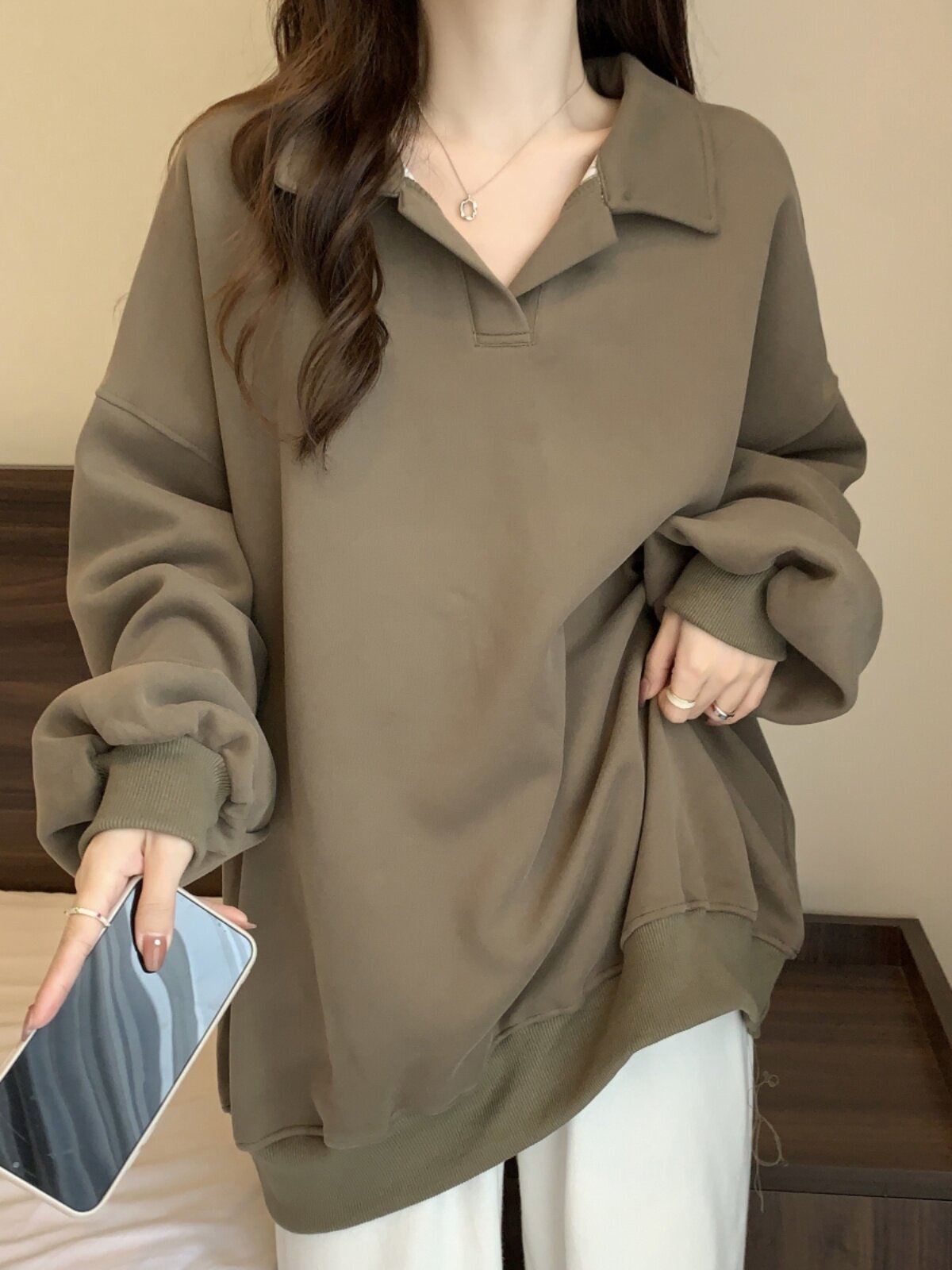 외출용 수유복 패셔너블한 빅사이즈 루즈 라펠 스웨트셔츠 슬림하고 활용도 높은 봄 가을 긴팔 산후 수유 상의