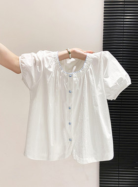 夏季圆领单排扣哺乳衬衫