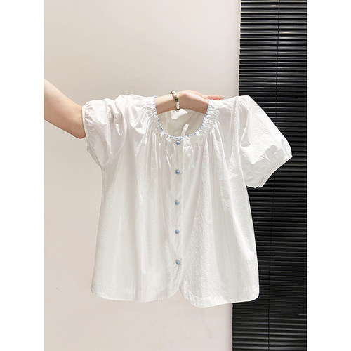 夏季圆领单排扣哺乳衬衫