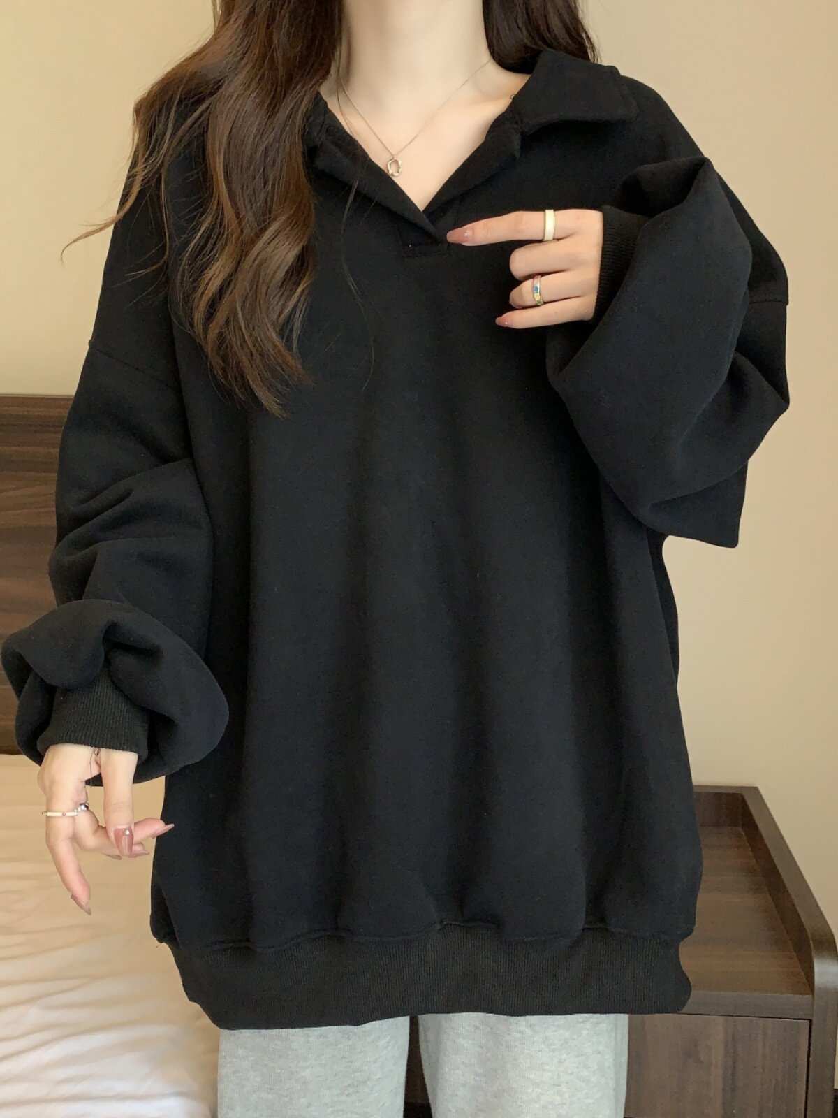 외출용 수유복 패셔너블한 빅사이즈 루즈 라펠 스웨트셔츠 슬림하고 활용도 높은 봄 가을 긴팔 산후 수유 상의