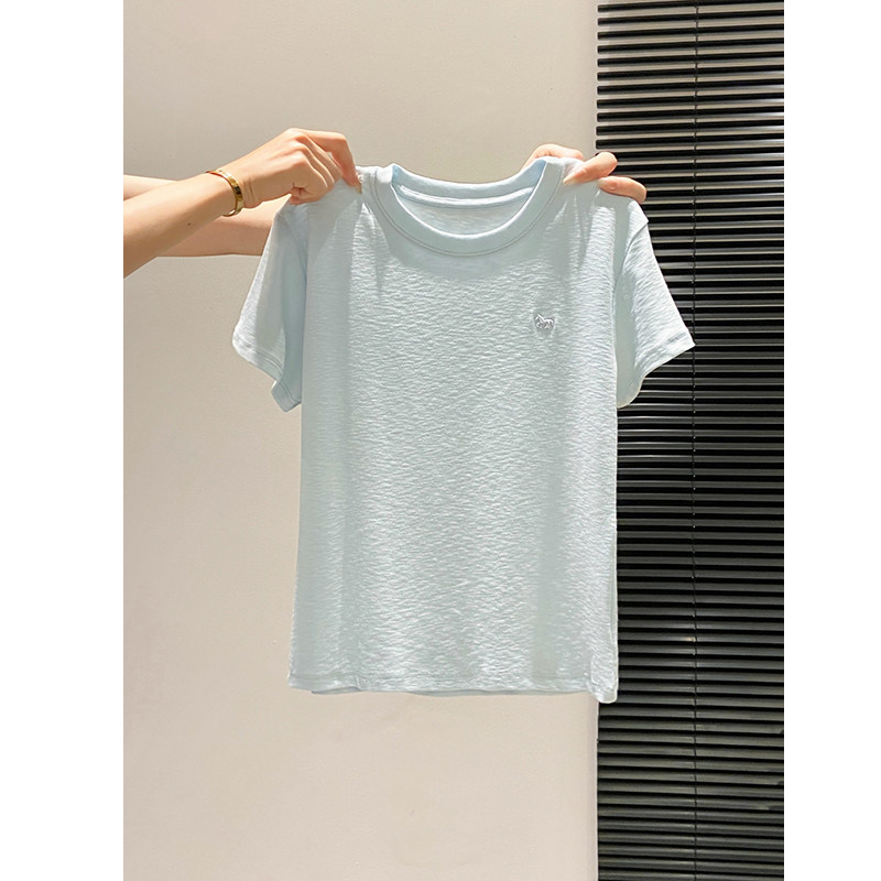 纯色简约刺绣小马辣妈外出哺乳t恤夏季休闲宽松产后喂奶短袖上衣