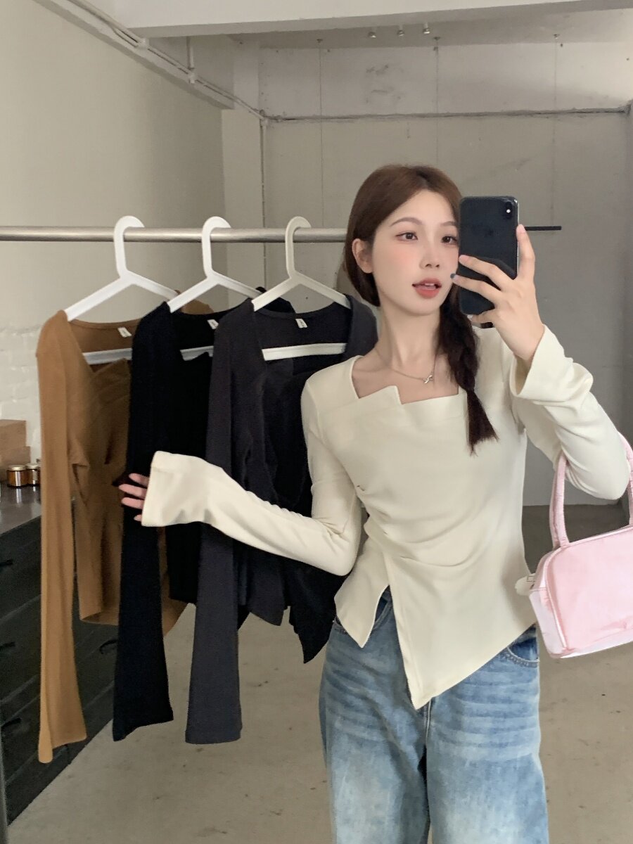 플러스 사이즈 가을 새 스타일 핫한 엄마 외출 수유복 하의 셔츠로 살을 커버하고 오른쪽 어깨 상단 산후 모유 수유 티셔츠를 날씬해 보이게 합니다
