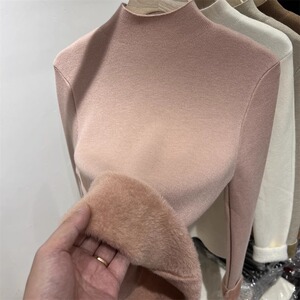 加绒加厚一体绒半高领辣妈外出哺乳针织衫修身打底产后喂奶毛衣冬
