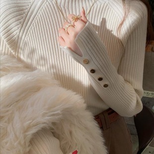 半高领辣妈外出哺乳打底衫小香风秋冬产后喂奶毛衣内搭针织衫上衣