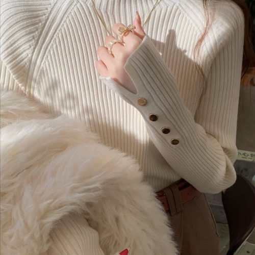 半高领辣妈外出哺乳打底衫小香风秋冬产后喂奶毛衣内搭针织衫上衣