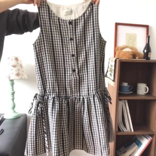 女拼接百褶短款 复古少女系带背心连衣裙夏季 叠穿甜美连衣裙