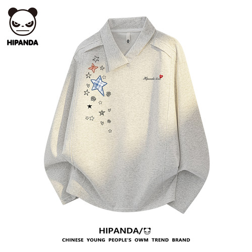 HiPanda涂鸦衬衫领卫衣女宽松