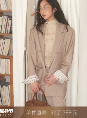 【到手399元】提花翻袖法式高级感含羊毛西装休闲西服外套小个子