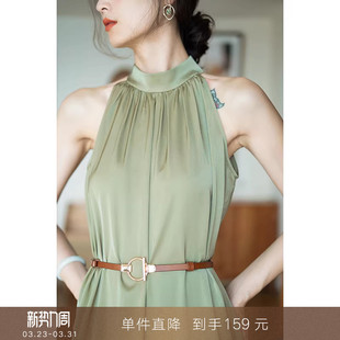 连衣裙法式 复古高级削肩挂脖吊带无袖 小个子长裙女 到手159元