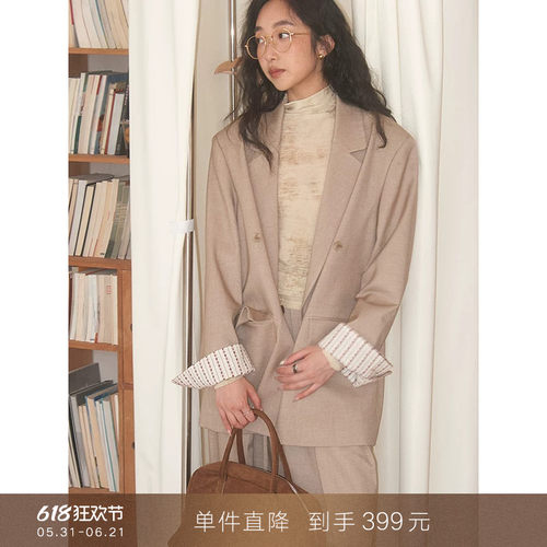 popchrio法式羊毛西装长袖外套