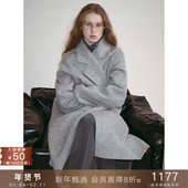 女冬季 popchrio 驼绒羊毛混纺廓型双面呢子大衣无羊绒外套中长款