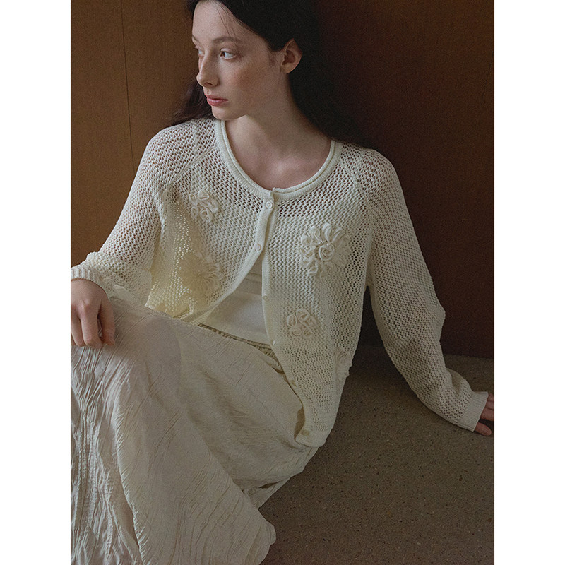 02/05新品 镂空立体花朵盘带绣针织开衫亚麻混纺圆领长袖上衣女春,女装/女士精品,毛针织衫,淘宝优惠券,粉丝福利购,淘宝优惠卷