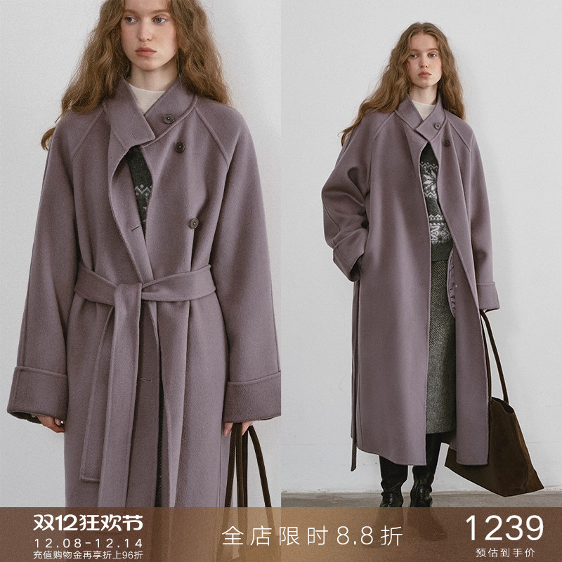 popchrio立领廓形羊毛双面呢大衣