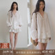 套装 popchrio 白色衬衣a字蛋糕蓬蓬裙裤 衬衫 v领蕾丝拼接泡泡长袖