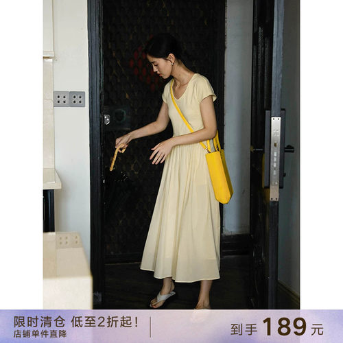 popchrio赫本风圆领修身连衣裙