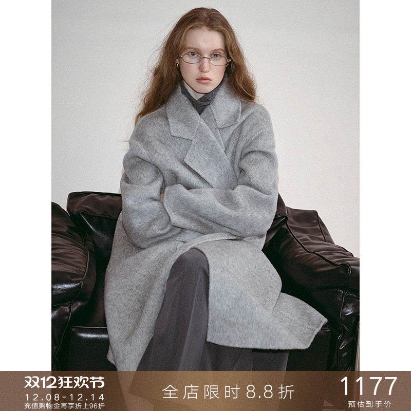 popchrio驼绒羊毛廓型毛呢大衣