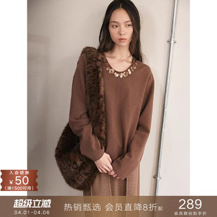 popchrio 上衣宽松女春 手工钉珠小众设计感圆领卫衣套头休闲长袖