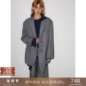 popchrio 古着风复古休闲格子西装 外套高级感宽松廓形西服上衣女