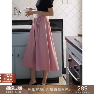 耐皱易打理宽松复古绑带高腰半身裙显瘦A字长裙子女夏 popchrio