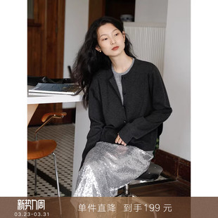 叠穿上衣圆领毛衣女 设计感羊毛混纺假两件针织开衫 到手199元