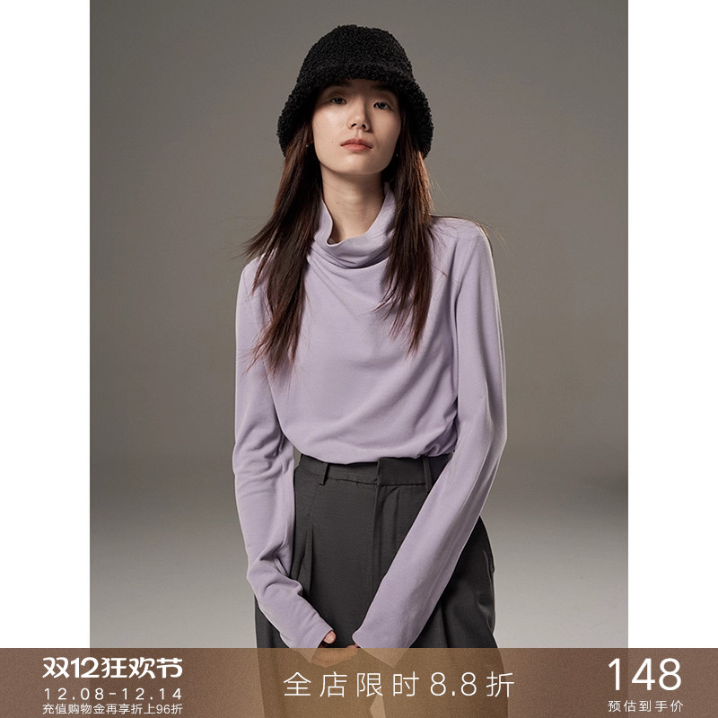 popchrio荡领宽松加绒长袖上衣