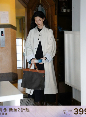【到手399元】肌理皱感棉立领复古宽松廓形韩系风衣中长款外套女