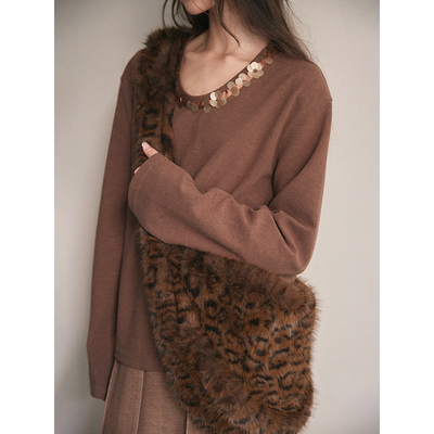 popchrio豹纹毛绒斜挎包单肩包