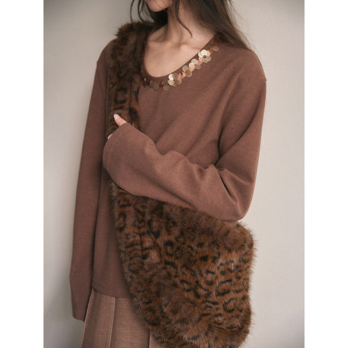 popchrio豹纹毛绒斜挎包单肩包