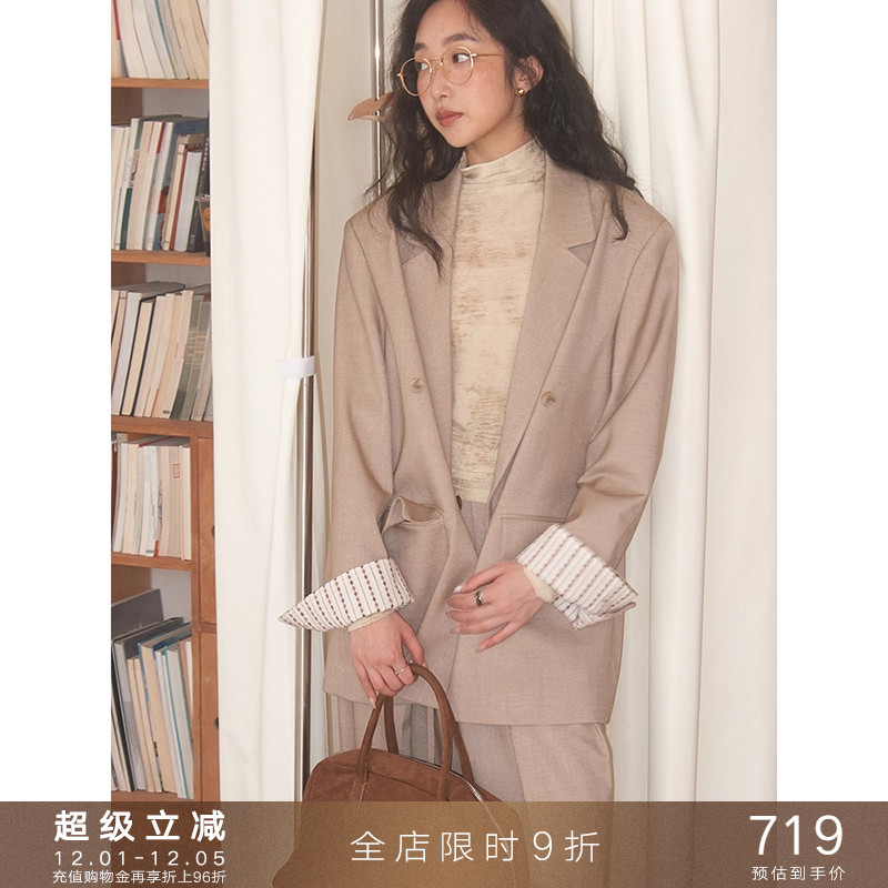 popchrio法式羊毛西装长袖外套