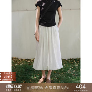 popchrio a字蓬蓬裙子 小众设计感白色花苞半身裙松紧高腰中长款