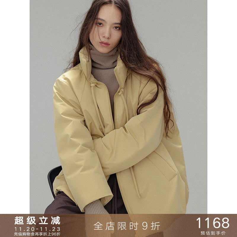 popchrio立领抽褶廓形羽绒服