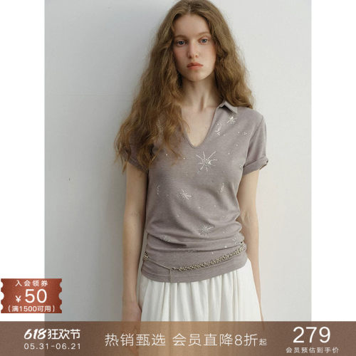 popchrio星星烫钻polo翻领T恤