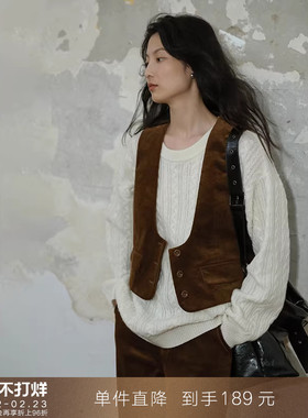 【到手189元】法式复古U领灯芯绒西服马甲配衬衫小个子叠穿背心女