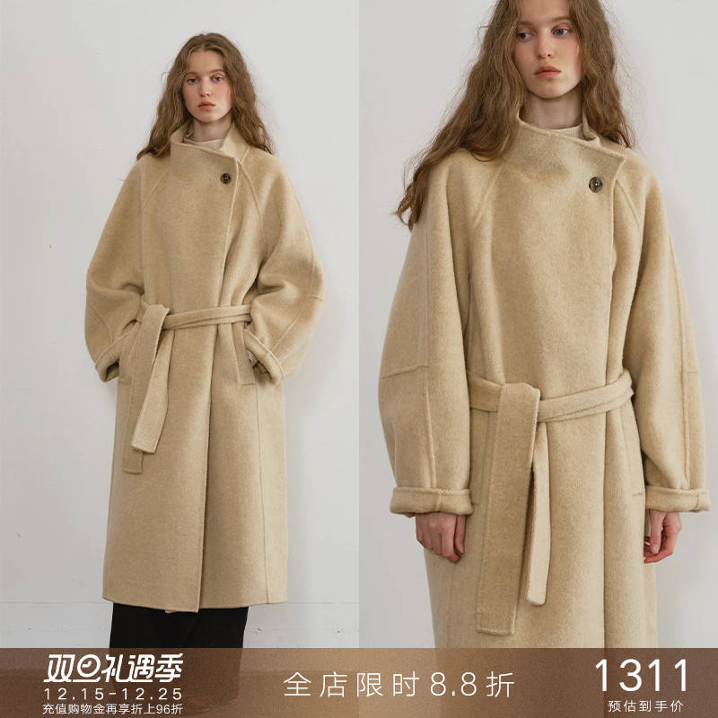 popchrio慵懒风自由领羊毛大衣