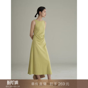 立裁解构赫本风一字领褶皱收腰针织背心吊带连衣裙 到手269元