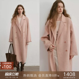 popchrio◆加厚含驼绒廓形西装领双面呢羊毛大衣呢子中长款外套女