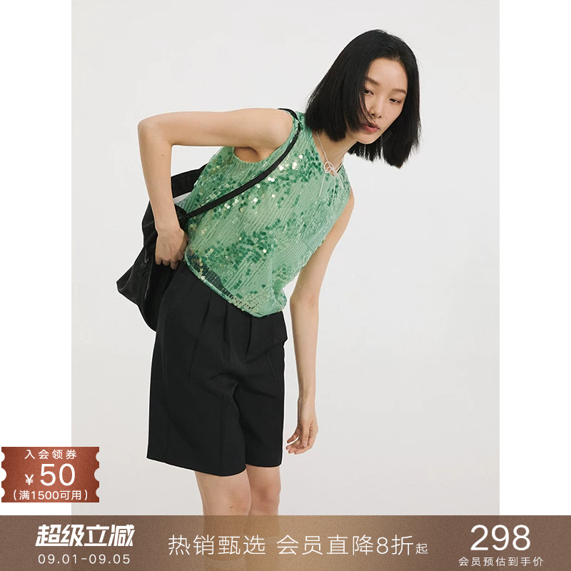 popchrio珠片圆领小吊带背心图片