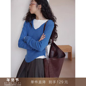 可机洗羊毛v领连帽弧摆针织衫 到手129元 设计感小众套头毛衣女