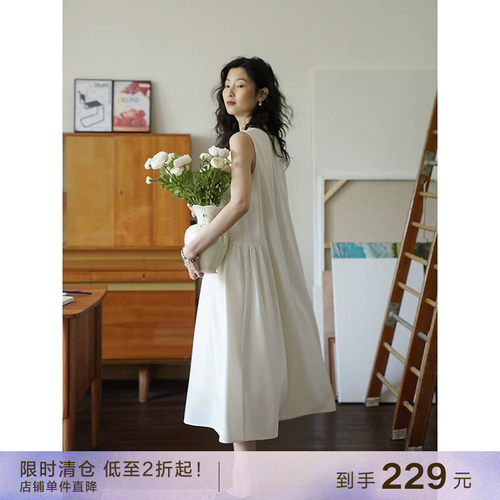 popchrio宽松A字廓形无袖连衣裙
