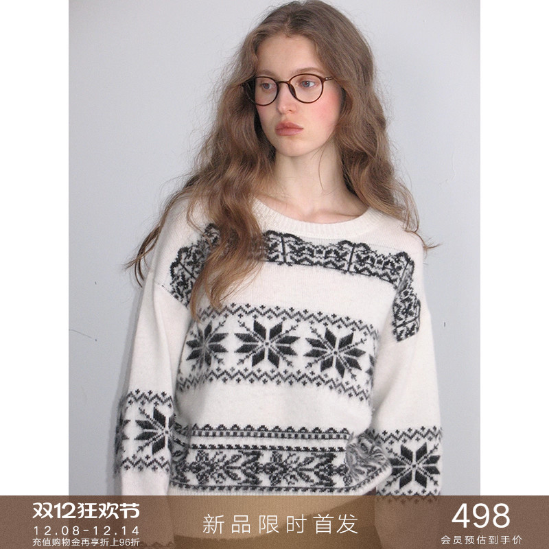 popchrio羊毛费尔岛提花毛衣
