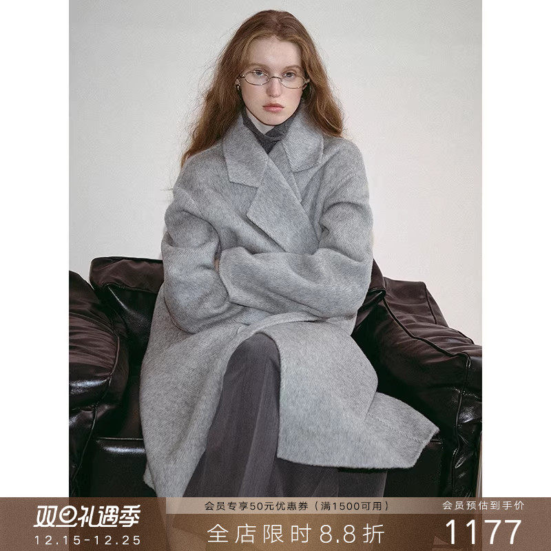 popchrio驼绒羊毛廓型毛呢大衣