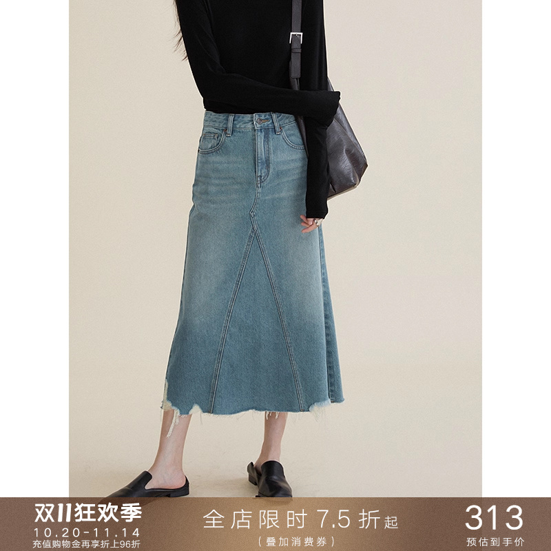 欧可芮女装中长款牛仔半裙