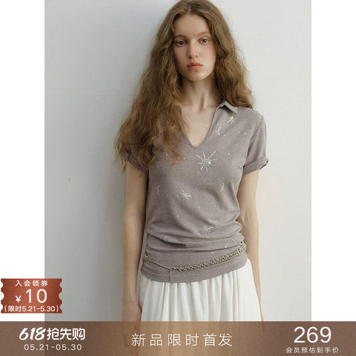 popchrio星星烫钻polo翻领T恤