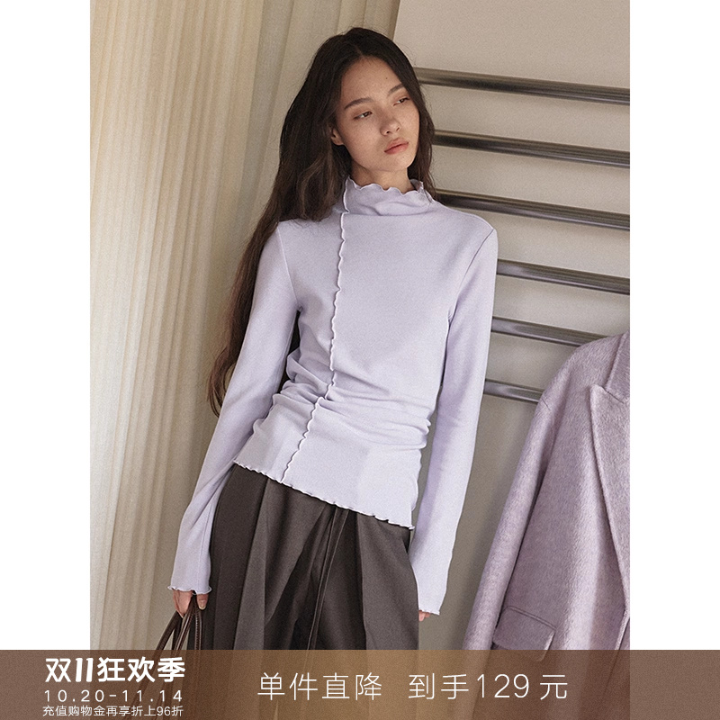 木耳边半高领长袖T恤内搭