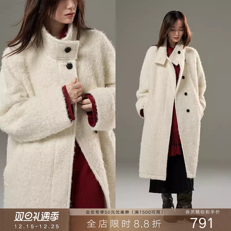 popchrio圈圈羊毛两穿领大衣