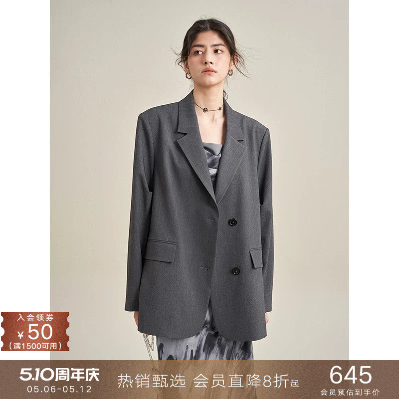 popchrio◆设计感小众宽松休闲西服高级灰色职业西装外套小个子女