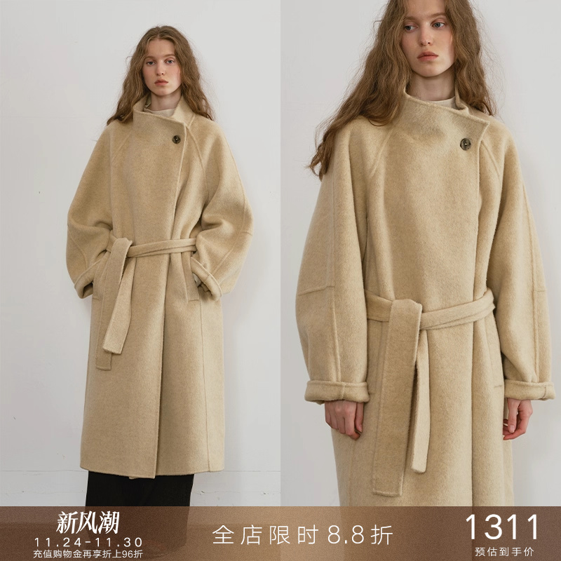 popchrio慵懒风自由领羊毛大衣