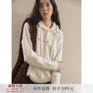 100羊毛红色加厚宽松套头毛衣女 到手399元 两穿连帽套装 针织衫